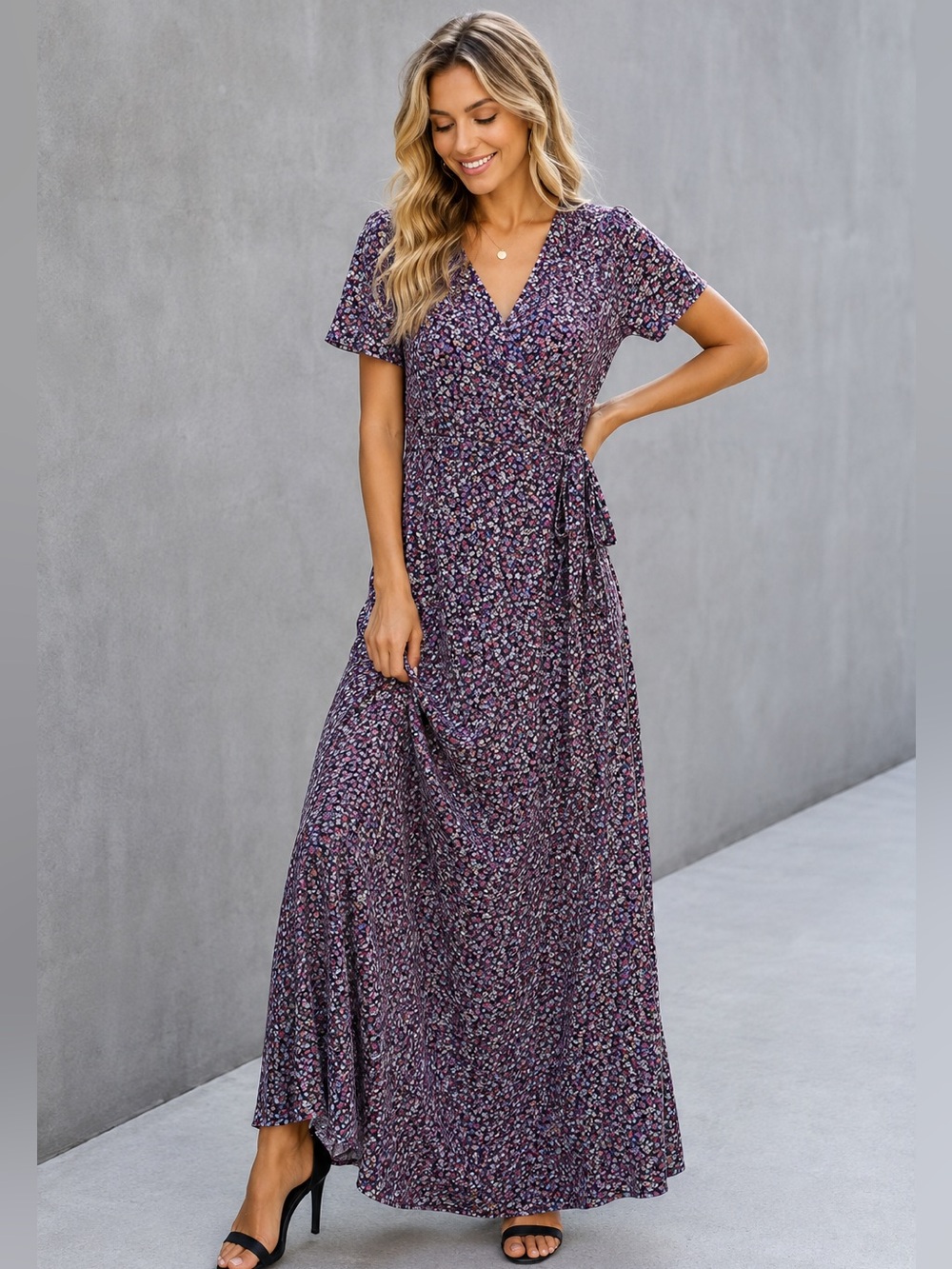 💜 Plum Blossom Wrap Maxi Dress